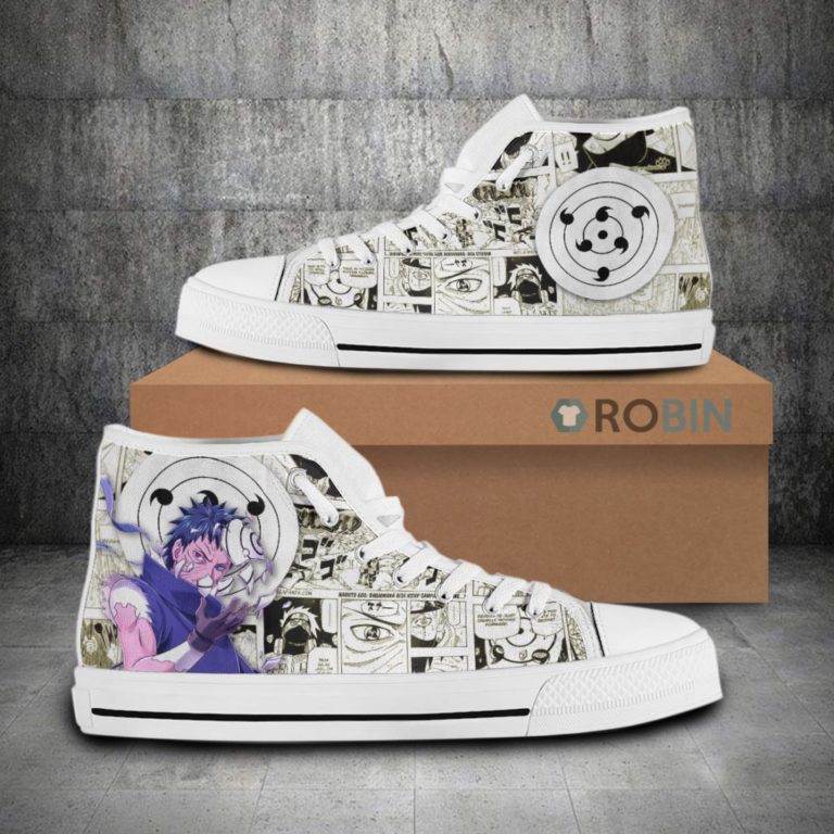 Obito Uchiha Naruto Anime Mixed Manga Style Canvas High Top Shoes