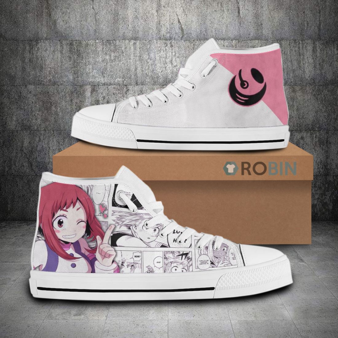 Ochako Uraraka My Hero Academia Anime Mixed Manga Style High Top Canvas ...