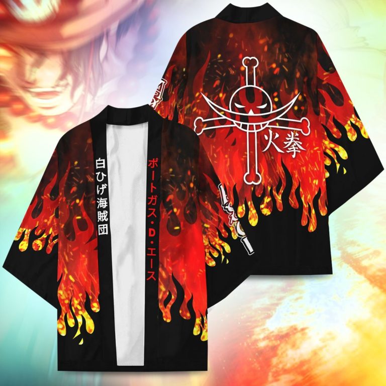 One Piece Ace All Over Print Kimono