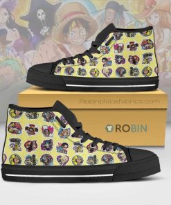 One Piece Cute Chibi Face Anime Canvas High Top Shoes