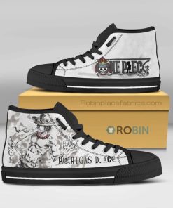 One Piece Ace Anime Watercolor High Top Canvas Shoes