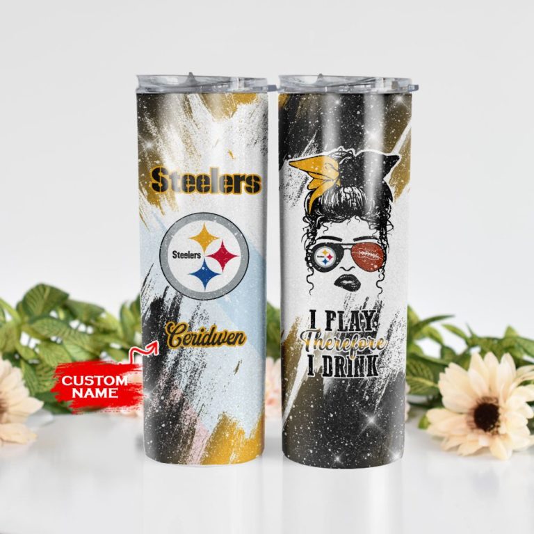 Girl With Pittsburgh Steelers Custom Name Stainless Steel Skinny Tumbler