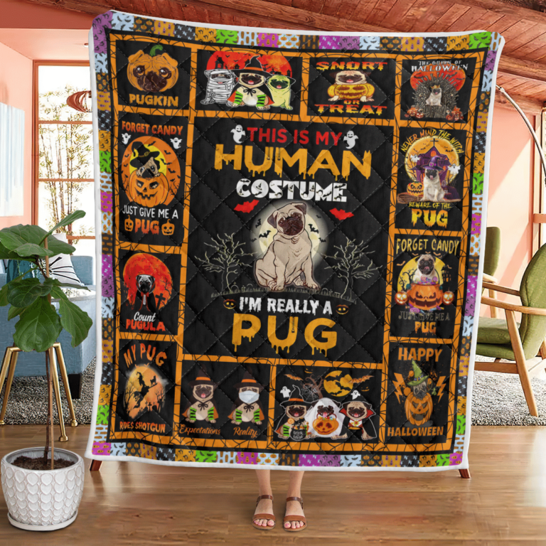Pug Halloween Costume Quilt Blanket