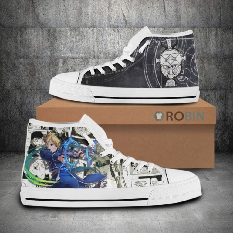 Riza Hawkeye Fullmetal Alchemist Anime Mixed Manga Style Canvas High Top Shoes (Kid and Adult size available)