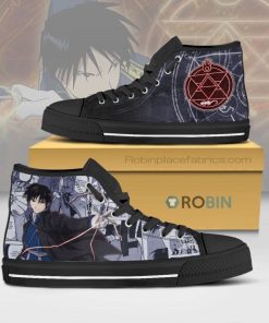 Roy Mustang Fullmetal Alchemist Anime Mixed Manga Style Canvas High Top Shoes