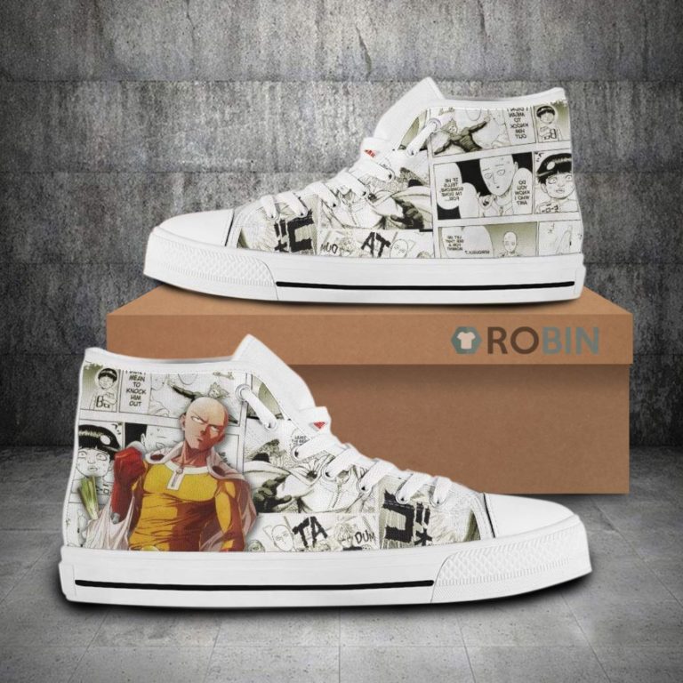 Saitama One Punch Man Anime Mixed Manga Style Canvas High Top Shoes