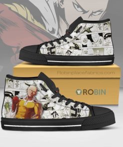Saitama One Punch Man Anime Mixed Manga Style Canvas High Top Shoes