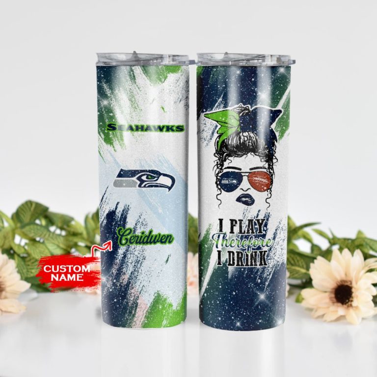 Girl With Seattle Seahawks Custom Name Stainless Steel Skinny Tumbler