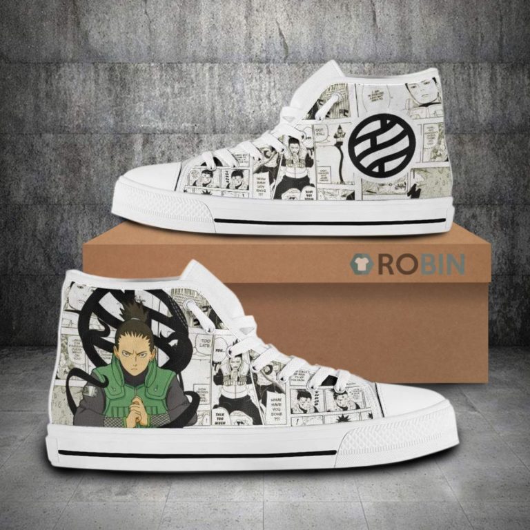 Shikamaru Naruto Anime Mixed Manga Style Canvas High Top Shoes