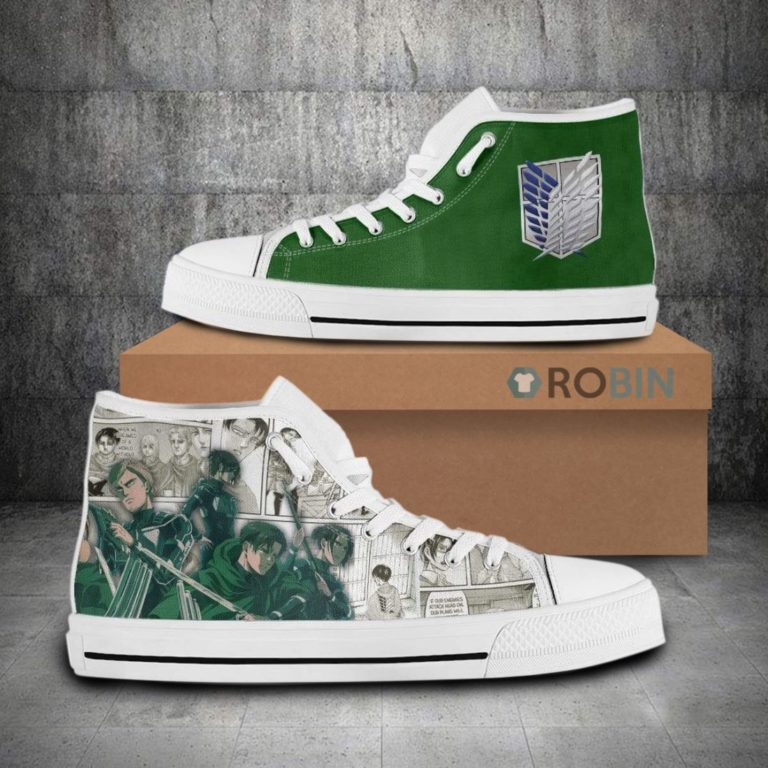 Survey Corps Attack on Titan Anime Mixed Manga Style Canvas High Top Shoes