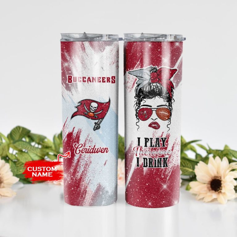 Girl With Tampa Bay Buccaneers Custom Name Skinny Tumbler
