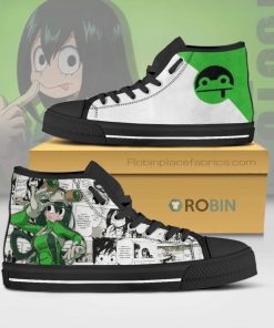 Tsuyu Asui My Hero Academia Anime Mixed Manga Style Canvas High Top Shoes Tsuyu Asui My Hero Academia Anime Mixed Manga Style Canvas High Top Shoes