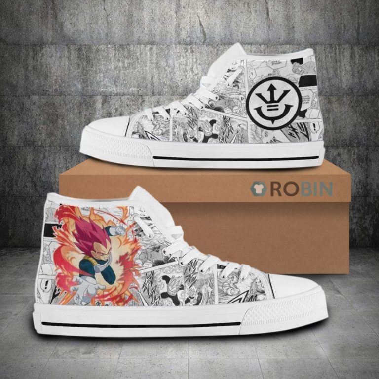 Vegeta Super Saiyan God Dragon Ball Anime Mixed Manga Style High Top Canvas Shoes