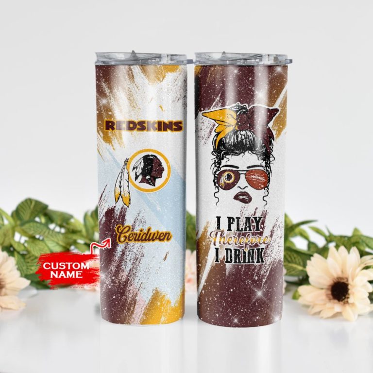 Girl With Washington Redskins Custom Name Stainless Steel Skinny Tumbler
