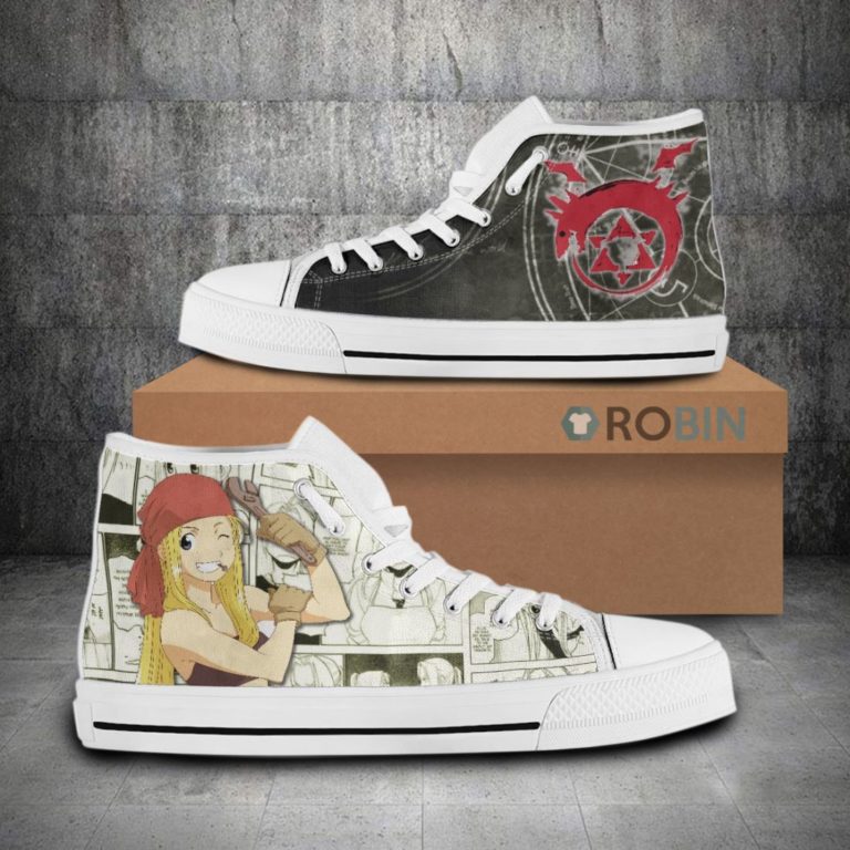 Winry Rockbell Fullmetal Alchemist Anime Mixed Manga Style Canvas High Top Shoes