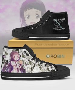 Yui Sword Art Online Anime Mixed Manga Style High Top Canvas Shoes