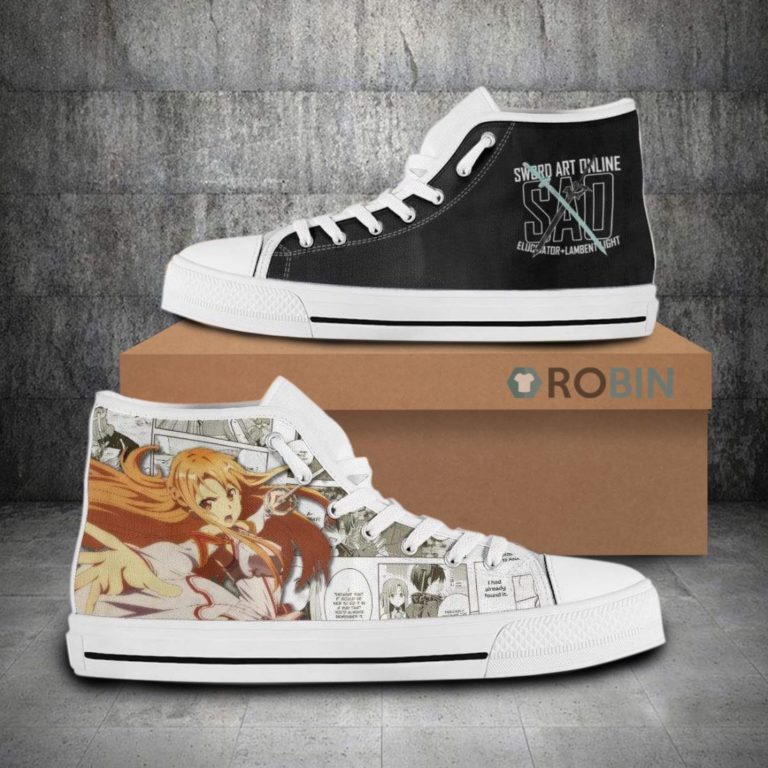Yuuki Asuna Sword Art Online Anime Mixed Manga Style Canvas High Top Shoes
