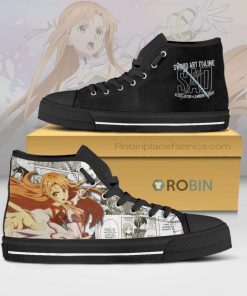 Yuuki Asuna Sword Art Online Anime Mixed Manga Style Canvas High Top Shoes
