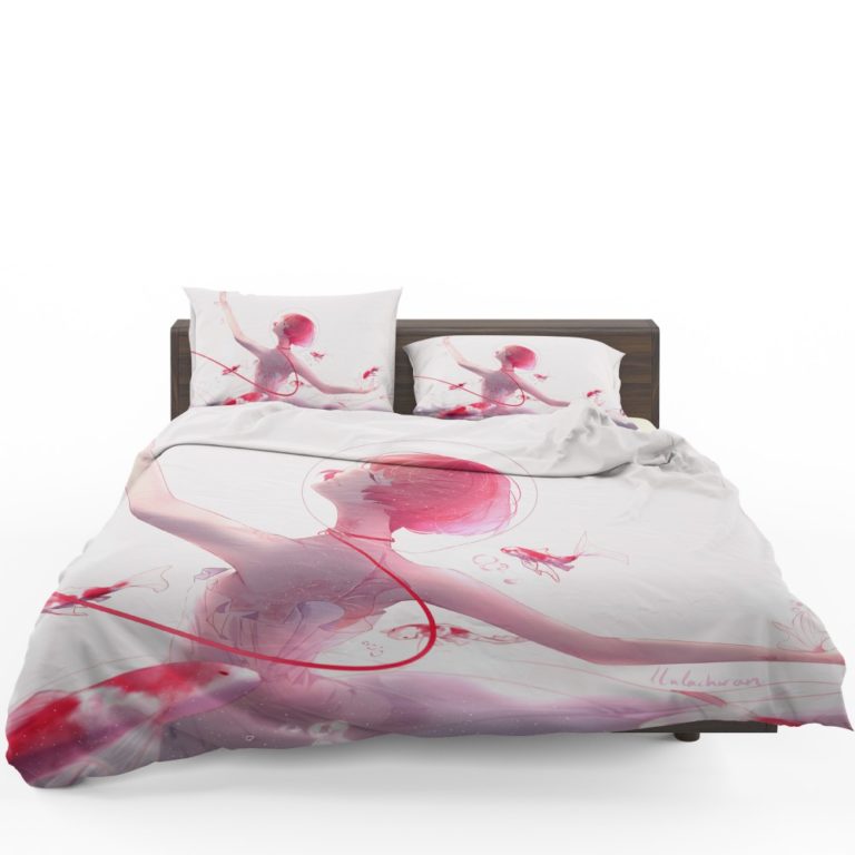 Anime Girl Ballet Dancer Fishes Pink Koi Bedding Set