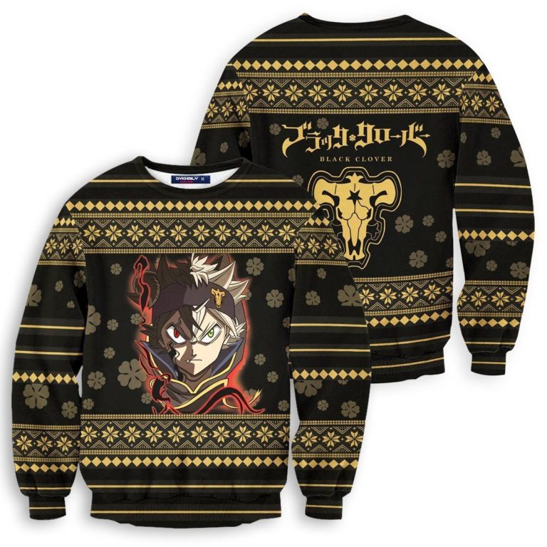 Asta Black Clover Christmas Unisex Wool Sweater