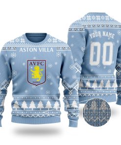 Aston Villa Custom Name And Number Ugly Christmas Sweater Aston Villa Custom Name And Number Ugly Christmas Sweater