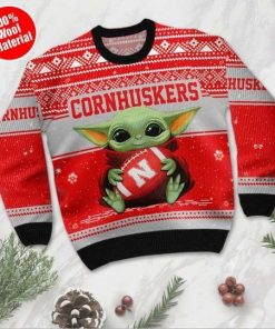 Baby Yoda Nebraska Cornhuskers 3D Printed Ugly Christmas Sweater Baby Yoda Nebraska Cornhuskers 3D Printed Ugly Christmas Sweater