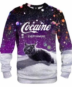 Cat Cocaine Snow 3D Ugly Printed Wool Sweater 2 Cat Cocaine Snow 3D Ugly Printed Wool Sweater 2