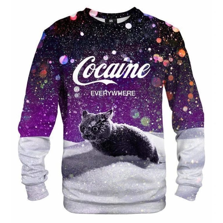 Cat Cocaine Snow 3D Ugly Printed Wool Sweater 2