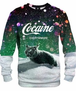 Cat Cocaine Snow 3D Ugly Printed Wool Sweater Cat Cocaine Snow 3D Ugly Printed Wool Sweater