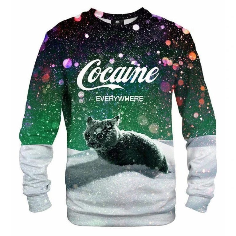 Cat Cocaine Snow 3D Ugly Printed Wool Sweater
