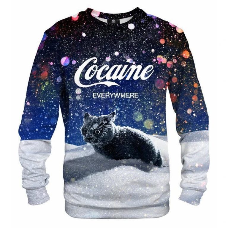 Cat Cocaine Snow 3D Ugly Printed Wool Sweater 3