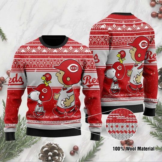 Charlie Brown Cincinnati Reds Ugly Christmas Sweater - RobinPlaceFabrics