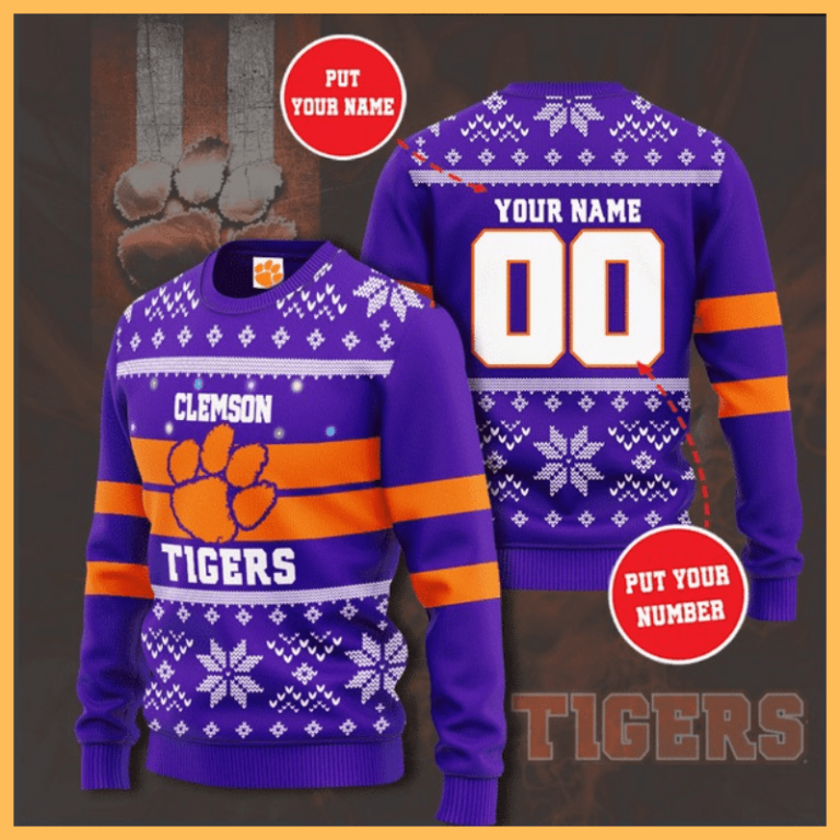 Clemson Tigers Custom Personalized 3D Printed Ugly Christmas Sweater