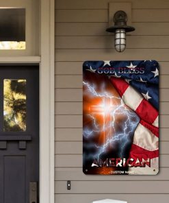 Customized Name Jesus Cross God Bless American Metal Sign & Metal Garden Sign