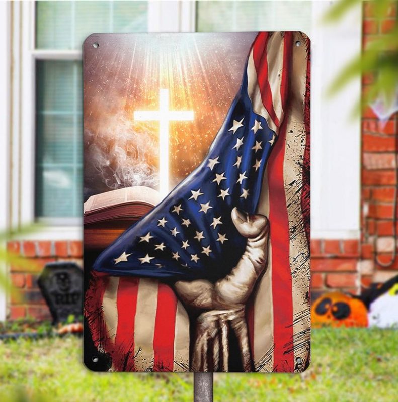 God Jesus American Flag Metal Sign - RobinPlaceFabrics