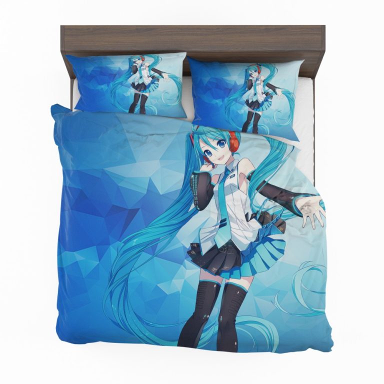 Hatsune Miku Anime Girl Polygons Blue Bedding Set