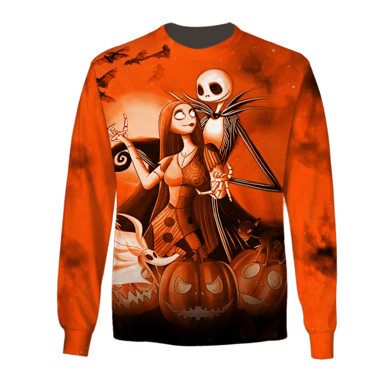 Jack Skelington And Sally Pumpkin Halloween Night 3D Printed Sweater