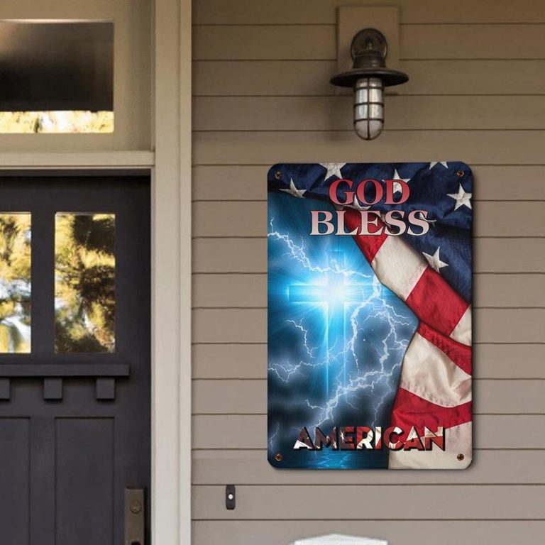 Jesus Cross God Bless American Metal Sign & Metal Garden Sign