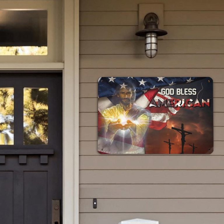 Jesus God Bless American Metal Sign