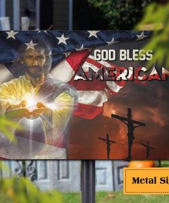 Jesus God Bless American Metal Sign