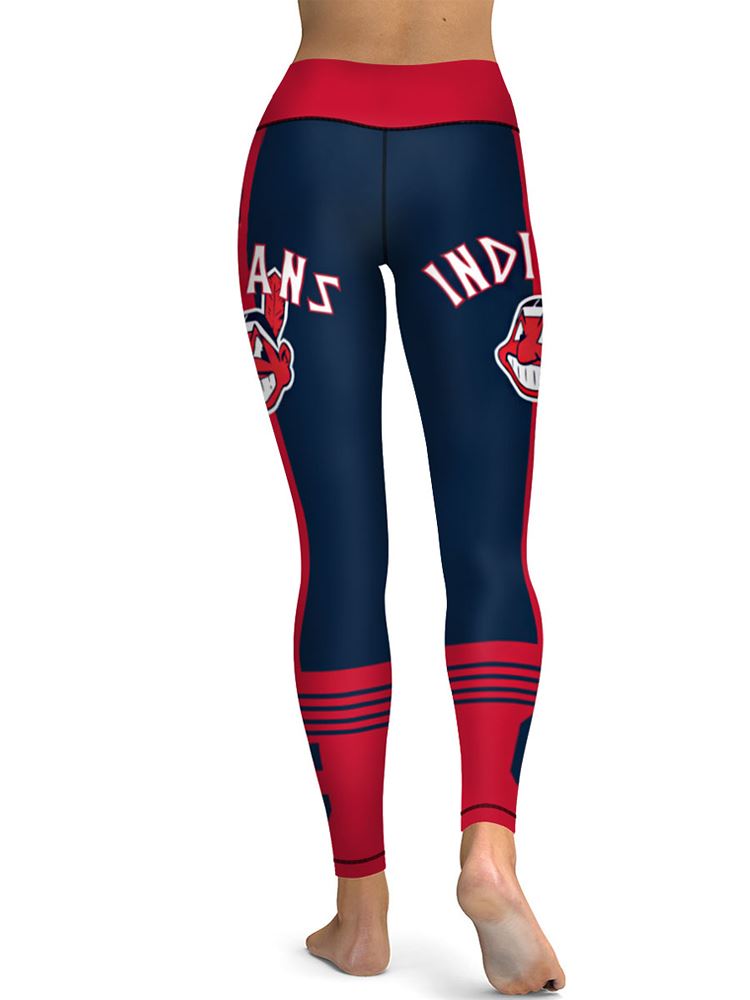 MLB Cleveland Indians Baseball AOP High Waist Tights - RobinPlaceFabrics