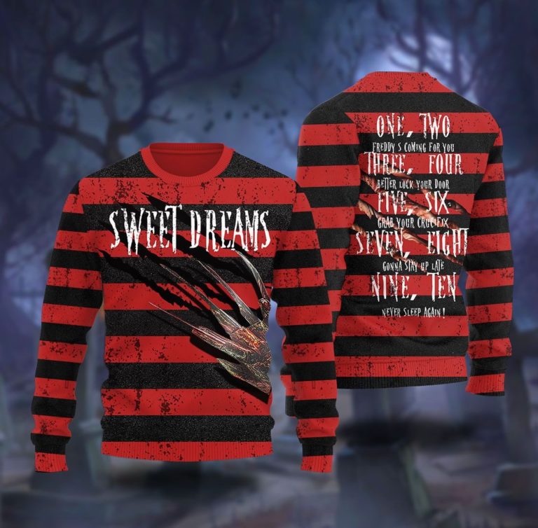 Sweet Dreams One Two Freddy Is Coming 3D Ugly Printed Wool Sweater