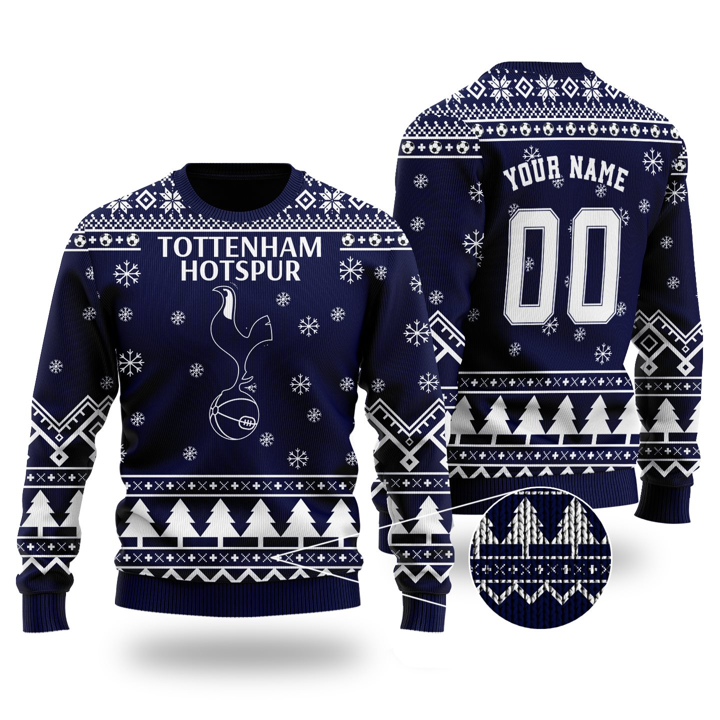LIMITED DESIGN Tottenham Hotspur Big Logo Pine Trees Ugly Christmas Sweater