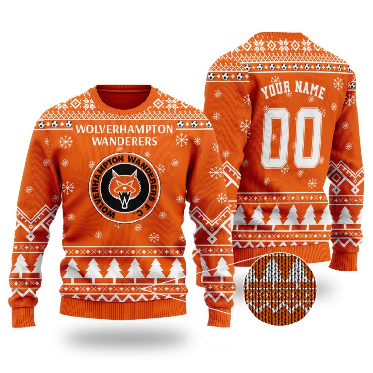 Wolverhampton Wanderers Custom Name Ugly Christmas Wool Sweater