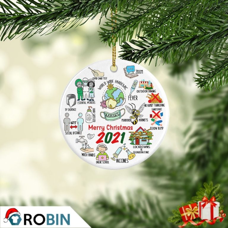 2021 Pandemic Vaccine Year in Review Merry Christmas Tree Ornament