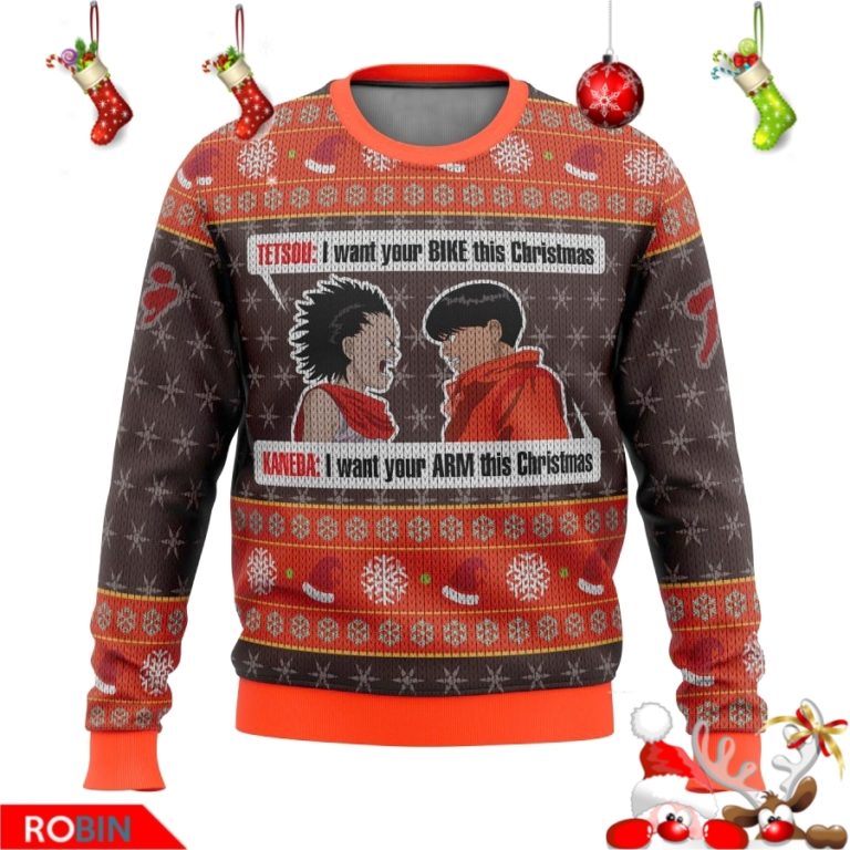 Akira Shotaro Kaneda Bike Tetsuo Shima ARM Ugly Christmas Sweater