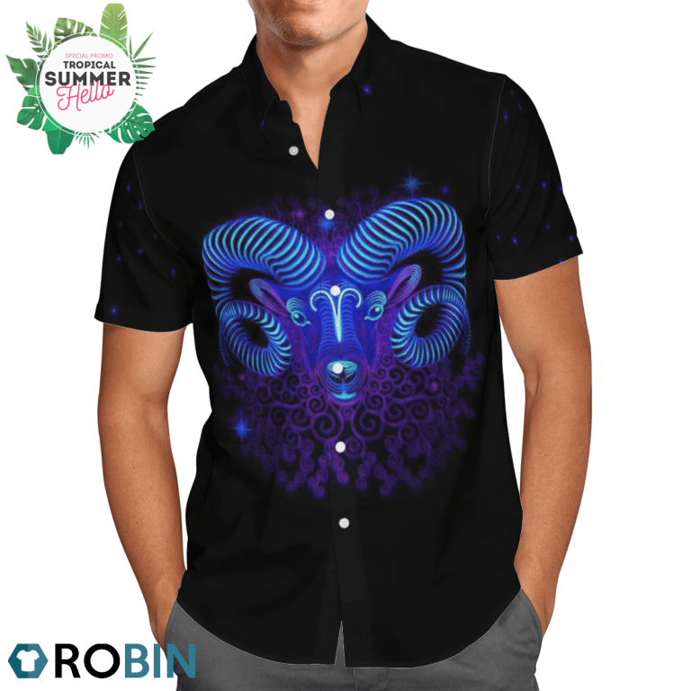Aries Horoscope Hawaiian Shirts, Casual Button Down Short Sleeve Shirt