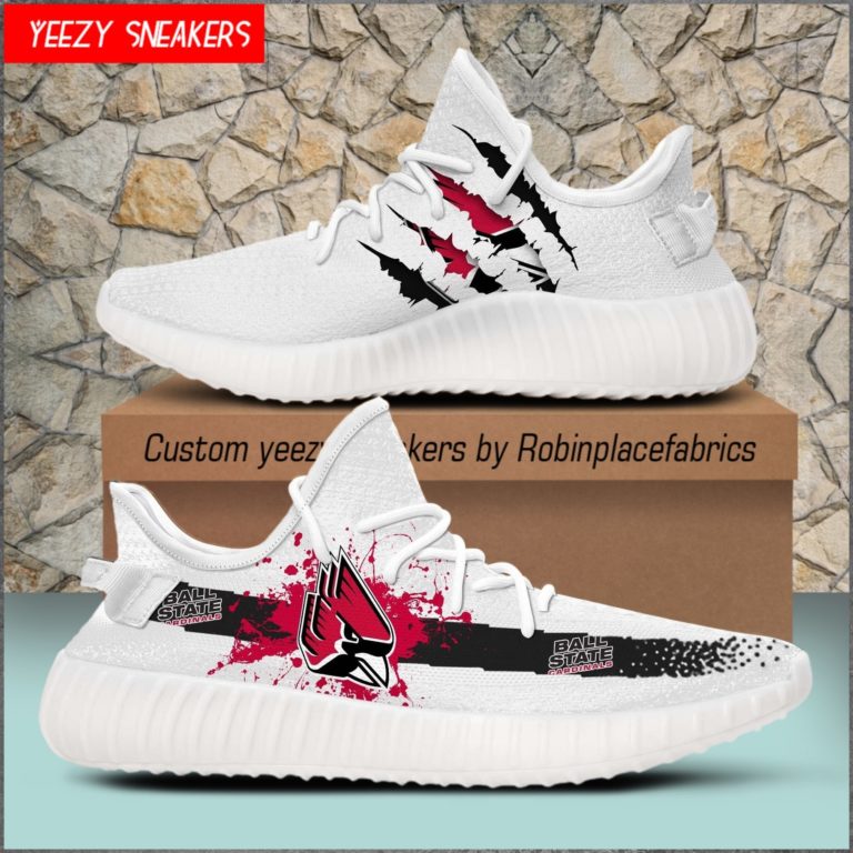 Ball State Cardinals Yeezy Boost White Sneakers