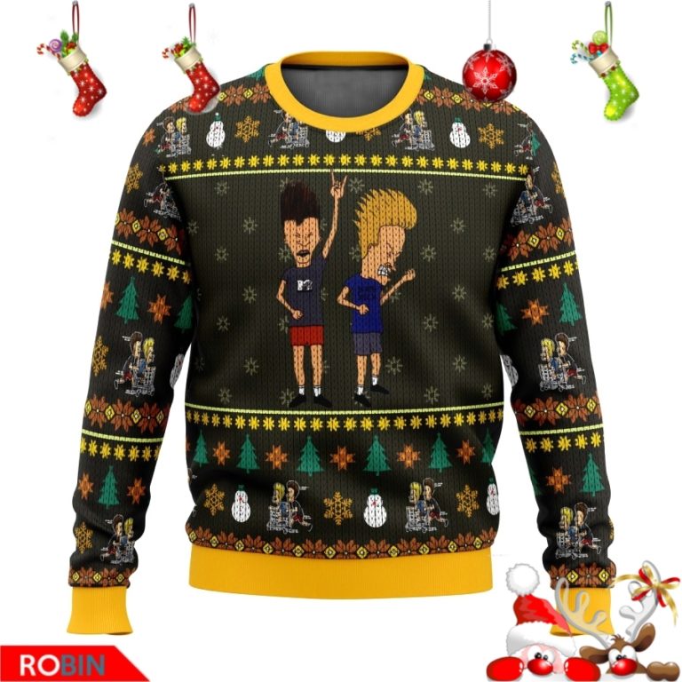 Beavis Butthead Xmas Rock Ugly Christmas Sweater