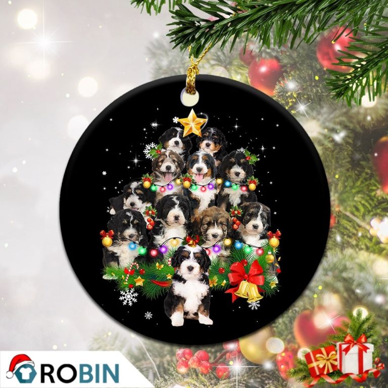 Bernedoodle Christmas Tree Lights Christmas Ornament
